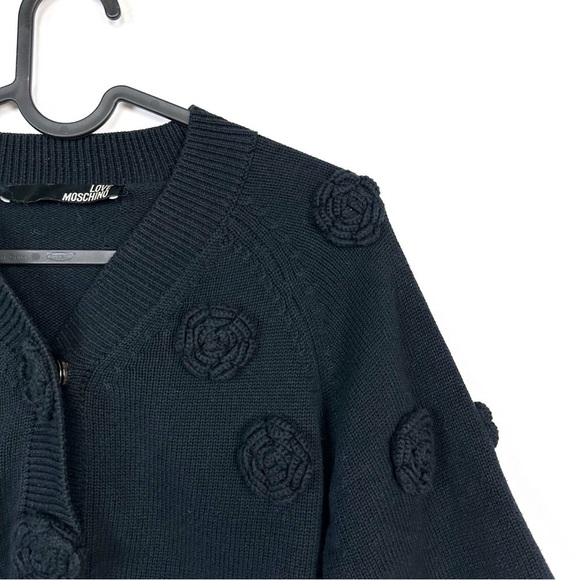 Moschino Floral Knit Cardigan Cotton Black Short Jacket 3/4 Sleeve size 4 US - Picture 3 of 12